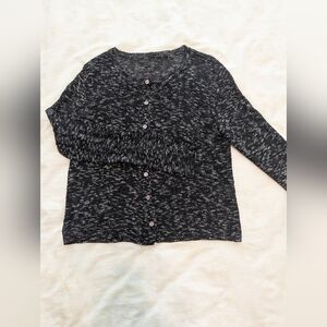 Black white marled knit button up cardigan sweater Size S